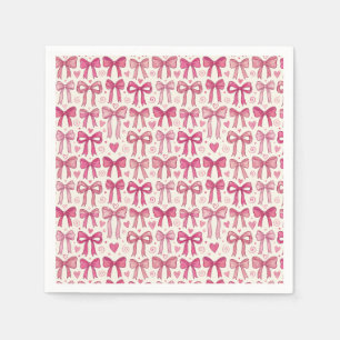 Pink Bow Heart Doodle Row Pattern Napkins