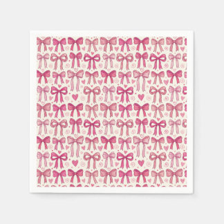 Pink Bow Heart Doodle Row Pattern Napkins