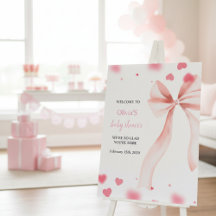 Pink Bow & Hearts Baby Shower Welcome Sign