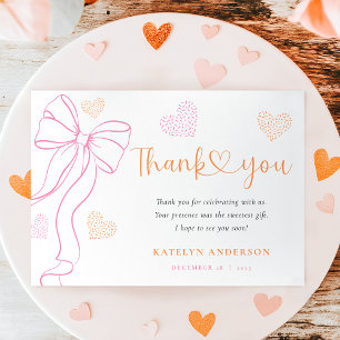 Pink Bow Hearts Baby Sprinkle Thank You Card