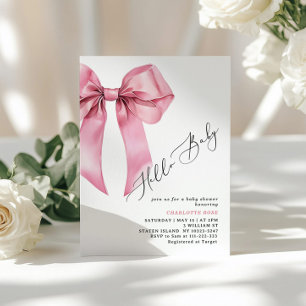 Pink Bow Hello Baby Girl Baby Shower Invitation