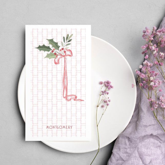 Pink Bow Holly Berry Christmas Guest Towel (Creator Uploaded)