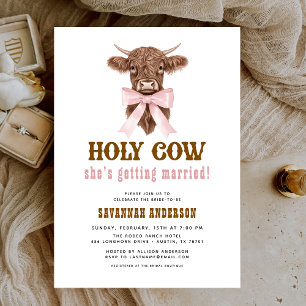 Pink Bow Holy Cow Western Cowgirl Bridal Shower Invitation