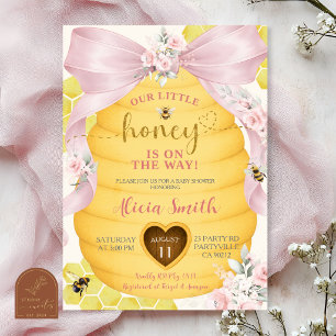 Pink Bow Honey Baby Shower Invitation