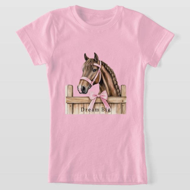 Pink Bow Horse  T-Shirt (Laydown)