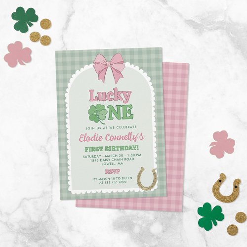 Pink Bow Horseshoe Clover Lucky One Birthday