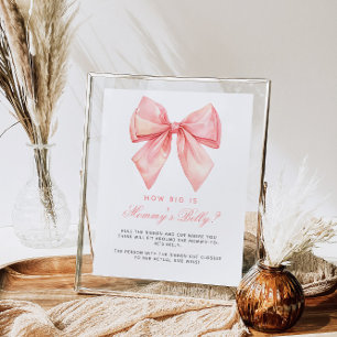 Pink Bow How Big is Mommy's Belly Baby Shower Game Poster