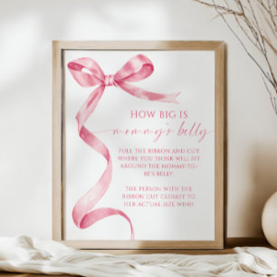 Pink Bow How Big is Mommy's Belly Baby Shower Game Poster