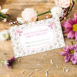 Pink Bow How Many Kisses Bridal Game Enclosure Card<br><div class="desc">The Pink Bow How Many Kisses Bridal Game Enclosure Card exudes an enchanting blend of vintage charm and modern elegance, captivating hearts with its timeless allure. With its shabby chic aesthetic and delicate pink bows, it sets the stage for a celebration filled with romance and whimsy, evoking images of love...</div>