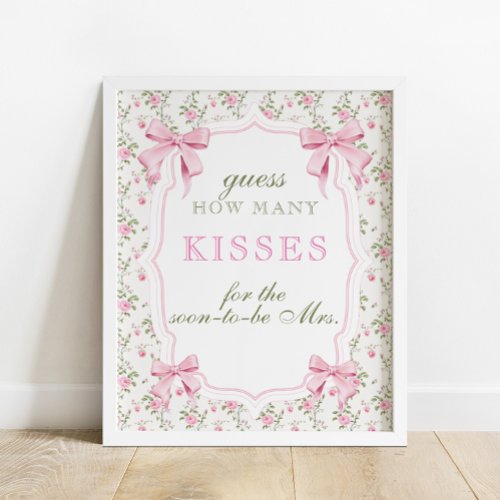 Pink Bow How Many Kisses Bridal Shower Game Poster