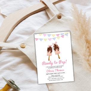 Pink Bow Ice Cream Ready To Pop Baby Shower Invitation