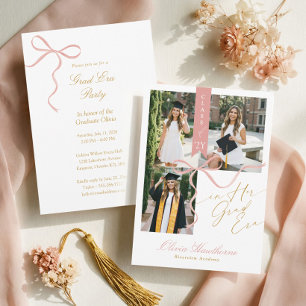 Pink Bow In Her Grad Era Elegant Photo Graduation Invitation