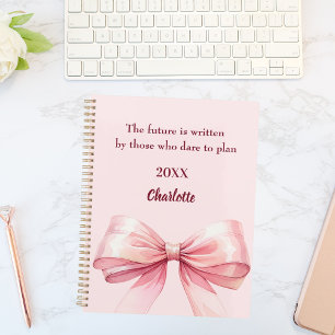 Pink bow inspirational quote notebook