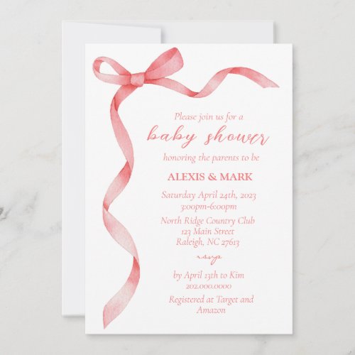 Pink Bow Invitation for Baby Shower