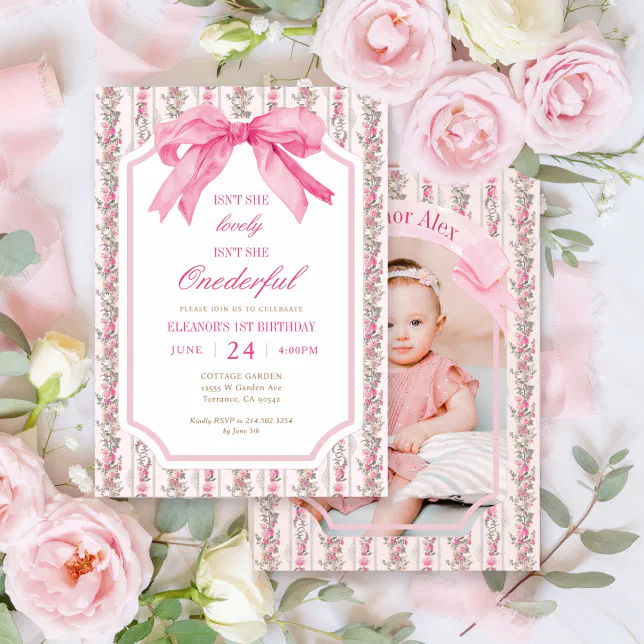 Pink Bow Isn't She Onederful Girl 1st Birthday Invitation | Zazzle