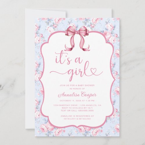 Pink Bow Its A Girl Baby Shower Invitation