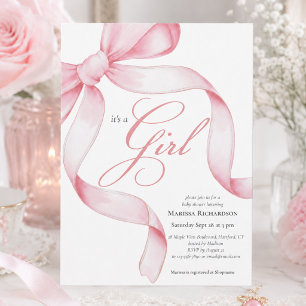 Pink Bow It's a Girl Baby Shower Invitation