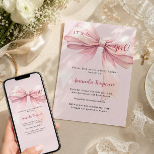 Pink bow it's a girl Baby Shower Invitation