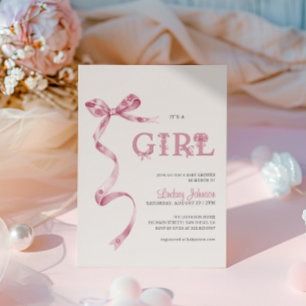 Pink Bow It's A Girl Baby Shower Invitation
