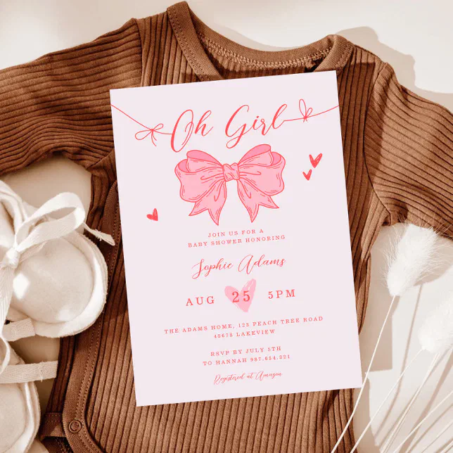 Pink Bow It's a Girl Baby Shower Invitation | Zazzle