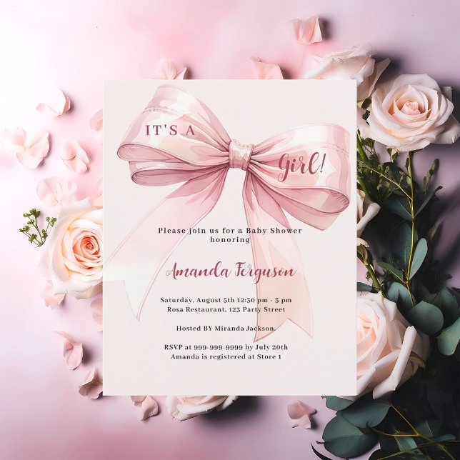 Pink bow it's a girl Baby Shower invitation (Creator Uploaded)
