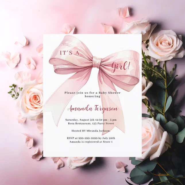 Pink bow it's a girl Baby Shower invitation | Zazzle