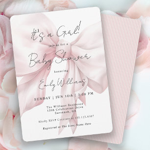 Pink Bow It's a Girl Baby Shower Invitation