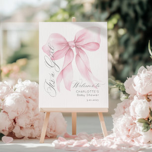 Pink Bow It's a girl Baby shower Welcome Foam Board
