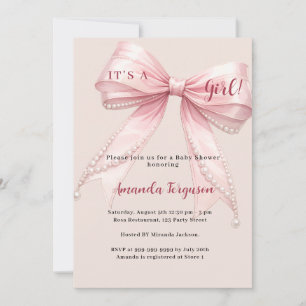 Pink bow it's a girl cahmpagne Baby Shower Invitation