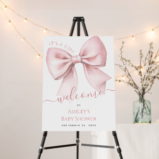 Pink Bow It's a Girl Coquette Baby Shower Welcome Foam Board