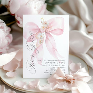 Pink Bow Its a girl Floral pastel Baby Shower Invitation