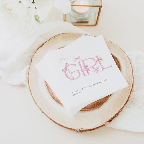 Pink Bow Its a Girl Modern Baby Shower Napkins