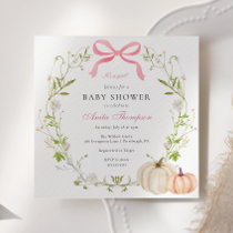 Pink Bow It's a Girl Pumpkin Baby Shower Invitation