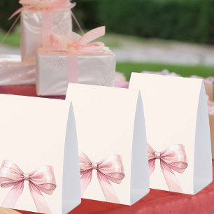 Pink bow ivory DIY write your own party Paper Table Tent