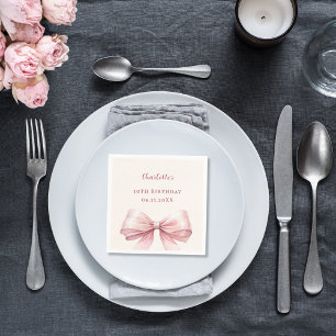 Pink bow ivory elegant birthday napkins