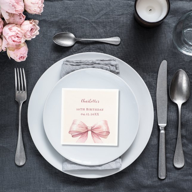 Pink bow ivory elegant birthday napkins (Creator Uploaded)