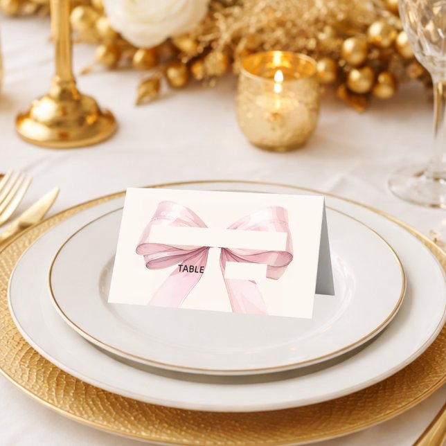 Pink Bow Ivory Place Cards Elegant Folded (Creator Uploaded)