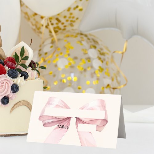 Pink Bow Ivory Place Cards | Elegant Folded