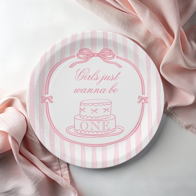 Pink Bow Just Wanna be ONE Paper Plates (Creator Uploaded)