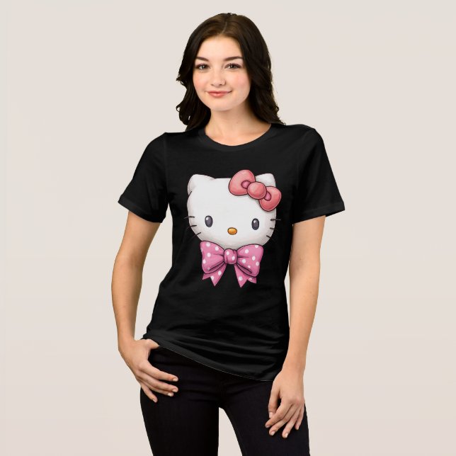 Pink Bow Kitten Charm Tri-Blend Shirt (Front Full)