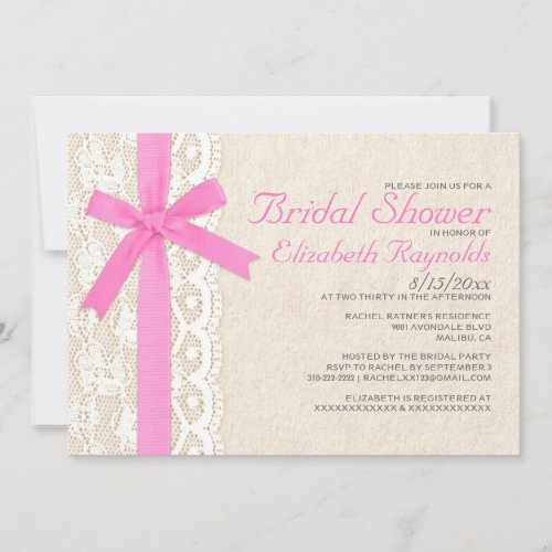 Pink Bow &amp; Lace Bridal Shower Invitations