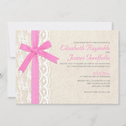 Pink Bow &amp; Lace Wedding Invitations