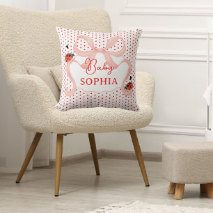 Pink Bow Ladybug Personalized Baby Nursery Décor Throw Pillow