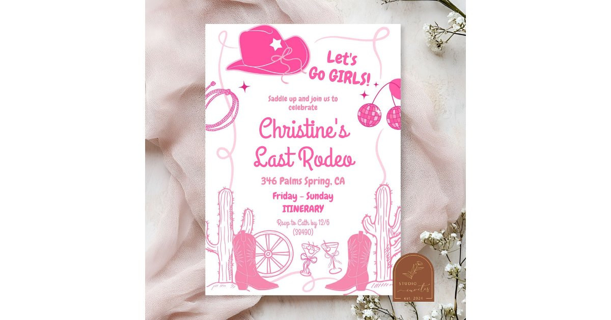 Pink Bow Last Rodeo Cowgirl Bachelorette Itinerary Invitation | Zazzle