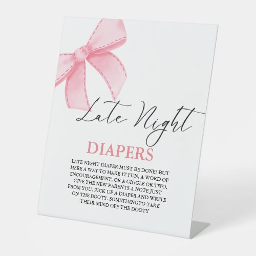 Pink bow Late Night Diaper Baby Shower Game Pedestal Sign