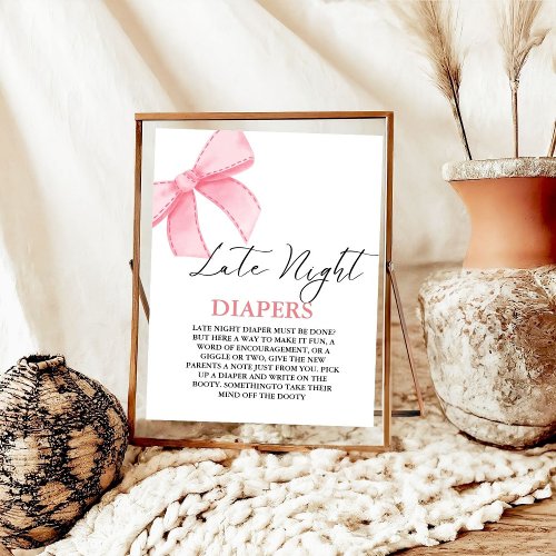 Pink bow Late Night Diaper Baby Shower Game Poster