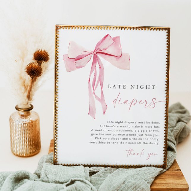 Pink Bow Late Night Diapers Game Sign Girl Blush (Creator Uploaded)