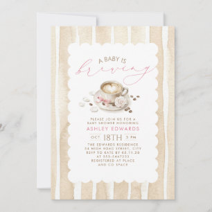 Pink Bow Latte Coffee Girl Baby Shower Invitation