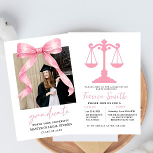 Pink Bow Law University Graduation Party  Invitation