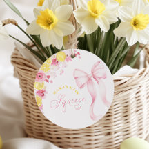 Pink Bow Lemon Baby Shower Favor Tags